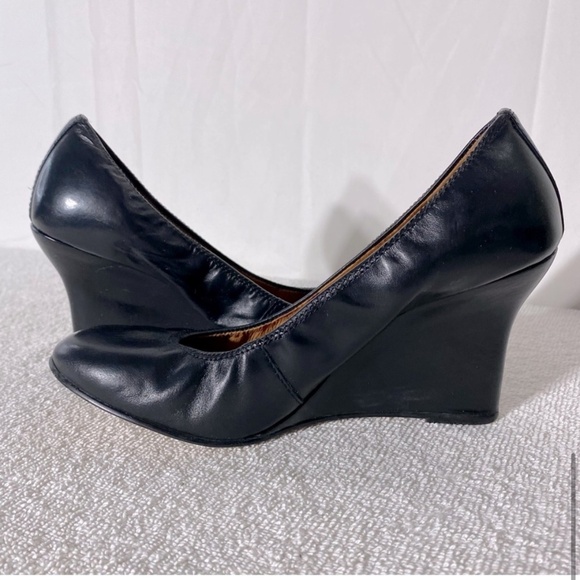 Locale Black Leather Round Toe Wedges 37 - Picture 10 of 13